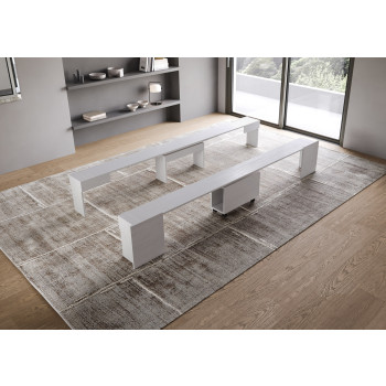 Consolle Evolve con Panca inferiore e superiore - Consolle allungabile 90x42/302 cm Evolve bianco frassino allunghe interne con panca inferiore e superiore
