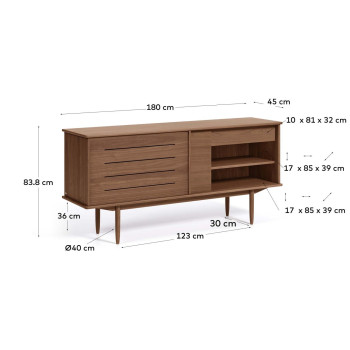 Credenza Carolin 2 ante e 1 cassetto impiallacciato noce 180 x 83,8 cm