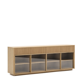 Credenza Helvine 4 ante e 4 cassetti impiallacciatura in rovere e vetro temperato 200x80cm FSC 100%