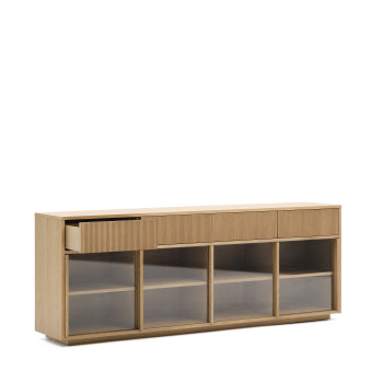 Credenza Helvine 4 ante e 4 cassetti impiallacciatura in rovere e vetro temperato 200x80cm FSC 100%