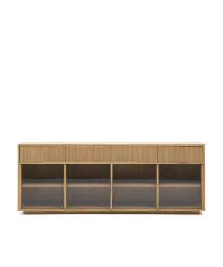 Credenza Helvine 4 ante e 4 cassetti impiallacciatura in rovere e vetro temperato 200x80cm FSC 100%