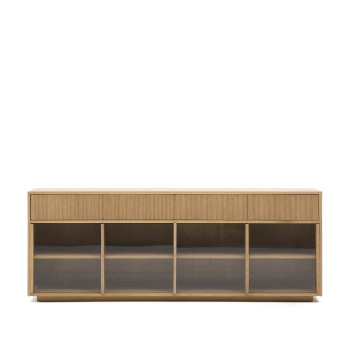 Credenza Helvine 4 ante e 4 cassetti impiallacciatura in rovere e vetro temperato 200x80cm FSC 100%