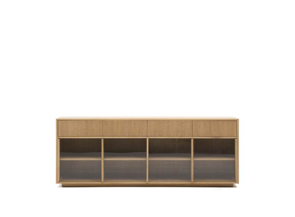Credenza Helvine 4 ante e 4 cassetti impiallacciatura in rovere e vetro temperato 200x80cm FSC 100%