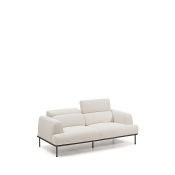 Divano Aurum 2 posti in ciniglia écru con testiera reclinabile e base in metallo grigio opaco 214 cm FSC Mix Credit