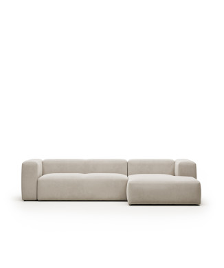 Divano Blok 3 posti in ciniglia beige con chaise longue destra 300 cm FSC Mix Credit