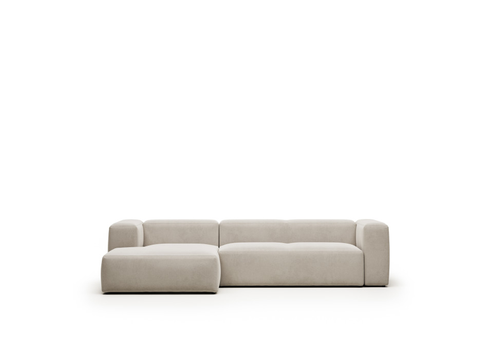 Divano Blok 3 posti in ciniglia beige con chaise longue sinistra 300 cm FSC Mix Credit