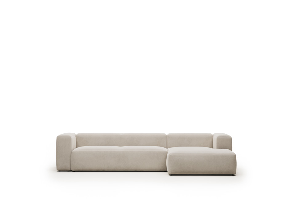 Divano Blok 4 posti in ciniglia beige con chaise longue destra 330 cm FSC Mix Credit