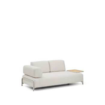 Divano Compo 2 posti in ciniglia écru, vassoio grande con impiallacciatura in rovere e struttura in metallo beige 200 cm FSC Mix Credit