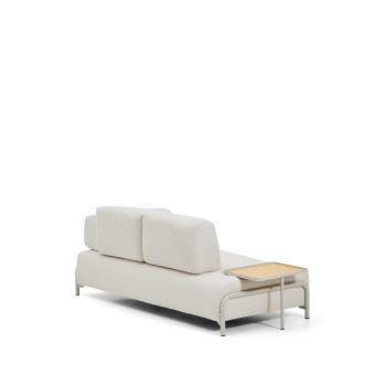 Divano Compo 2 posti in ciniglia écru, vassoio grande con impiallacciatura in rovere e struttura in metallo beige 200 cm FSC Mix Credit