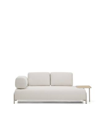 Divano Compo 2 posti in ciniglia écru, vassoio grande con impiallacciatura in rovere e struttura in metallo beige 200 cm FSC Mix Credit