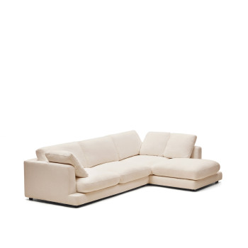 Divano Gala 4 posti in ciniglia beige con chaise longue destra FSC Mix Credit 300 cm