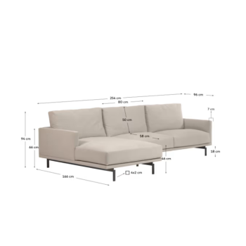 Divano Galene 3 posti con chaise longue sinistro beige 254 cm FSC Mix Credit