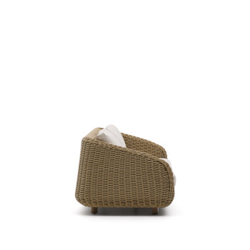 Divano Meria a 3 posti in rattan sintetico e gambe in legno massiccio di acacia 100% FSC 208 cm