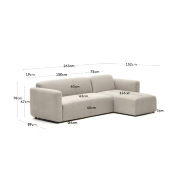 Divano modulare Neom 3 posti chaise longue destra/sinistra beige 263 cm FSC Mix Credit