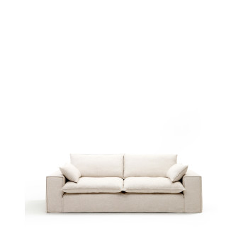 Divano sfoderabile Anarela 3 posti con cuscini in lino beige FSC Mix Credit 280 cm.