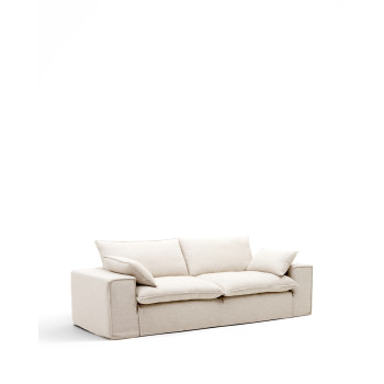 Divano sfoderabile Anarela 3 posti con cuscini in lino beige FSC Mix Credit 280 cm.