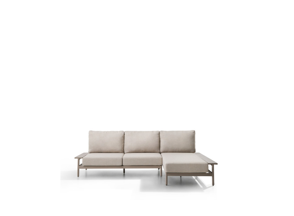 Divano Vathi a 3 posti in alluminio con chaise longue destra tortora 250 x 159 cm