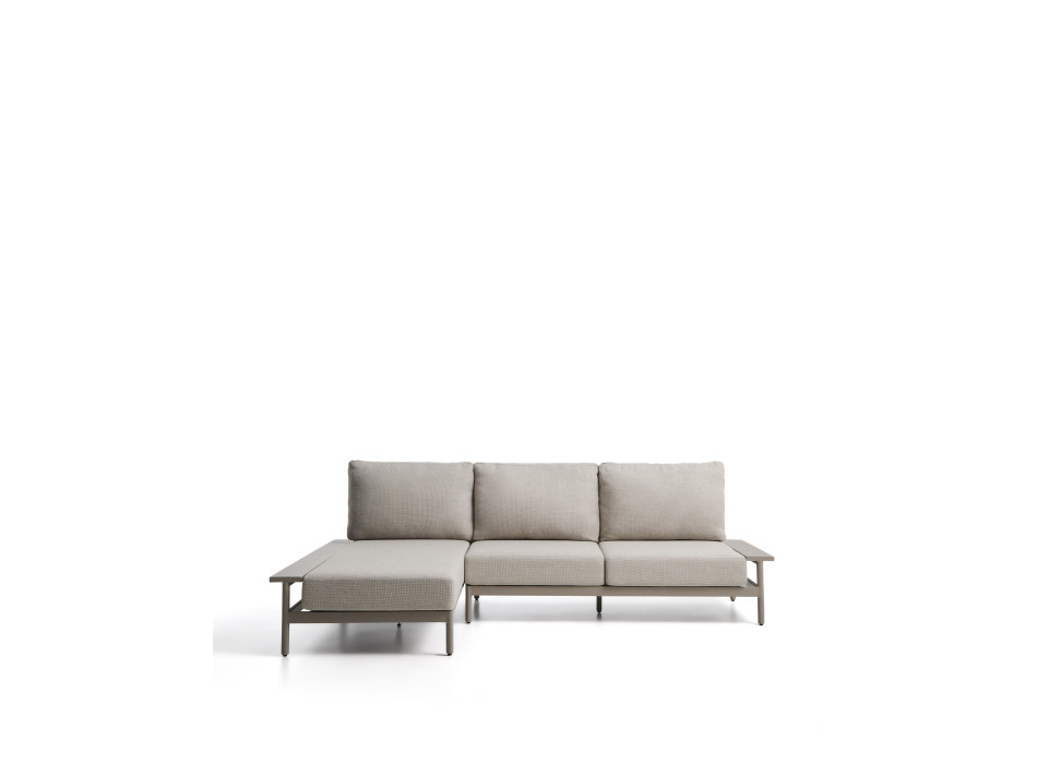 Divano Vathi a 3 posti in alluminio con chaise longue sinistra tortora 250 x 159 cm