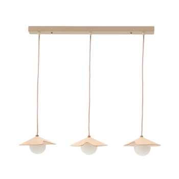Lampada da soffitto Wilara in impiallacciatura di rovere con 3 perle di vetro fumé bianco