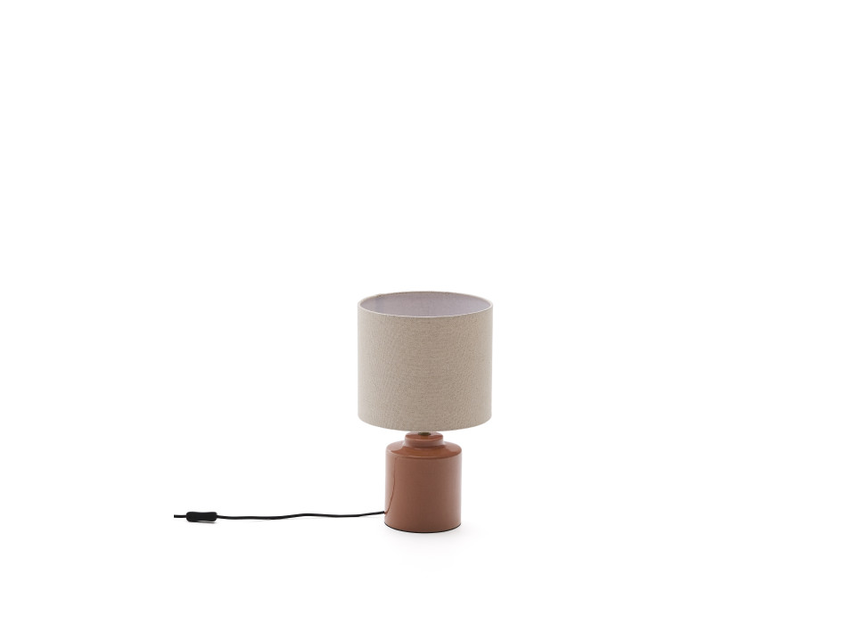 Lampada da tavolo Daeli in ceramica con finitura arancione e cotone beige