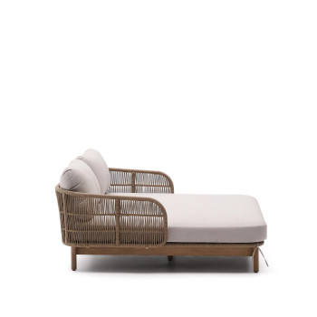 Lettino doppio Catalina in corda beige e 100% legno massiccio di acacia FSC