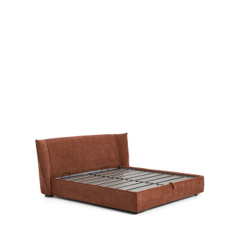 Letto sfoderabile Arvian in ciniglia terracotta con contenitore apribile per materasso 180 x 200 cm