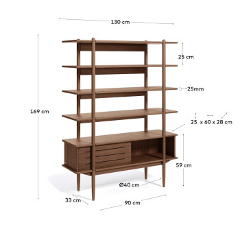 Libreria Carolin in legno di noce impiallacciato 130 x 169 cm