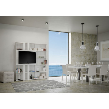 Libreria Kato Porta TV - Composizione L Kato 6R 2 fianchi 2 fasce lunghe 2 fasce corte 2 fasce medie pannello TV Bianco Frassino