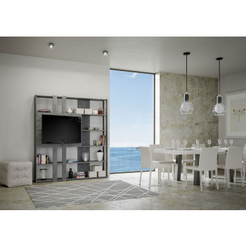 Libreria Kato Porta TV - Composizione L Kato 6R 2 fianchi 2 fasce lunghe 2 fasce corte 2 fasce medie pannello TV Bianco Frassino