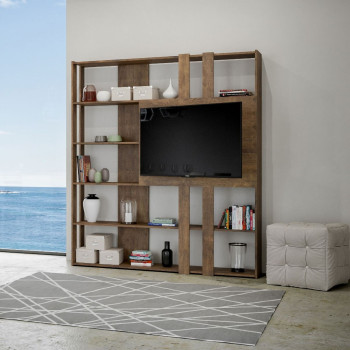 Libreria Kato Porta TV - Composizione L Kato 6R 2 fianchi 2 fasce lunghe 2 fasce corte 2 fasce medie pannello TV Bianco Frassino