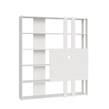 Libreria Kato Porta TV - Composizione M Kato 6R 2 fianchi 2 fasce lunghe 2 fasce corte 2 fasce medie pannello TV Bianco Frassino