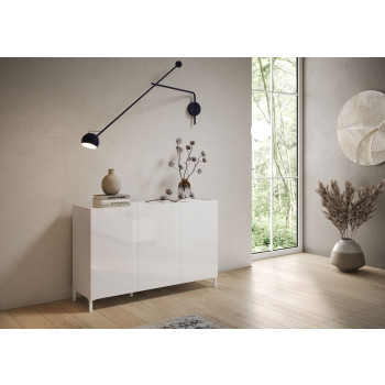 Madia/ Porta TV / Credenza alta Solaria Bianco Lucido - Madia 3 ante 130x40x84 cm Solaria bianco lucido
