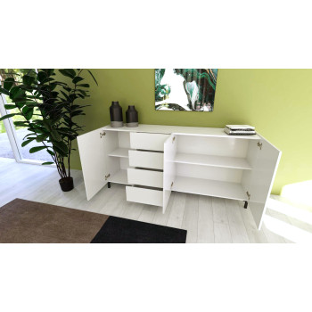 Madia/ Porta TV / Credenza alta Solaria Bianco Lucido - Madia 3 ante/4 cassetti 174x40x84 cm Solaria bianco lucido