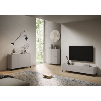 Madia/ Porta TV / Credenza alta Solaria Bianco Lucido - Porta TV 1 ribalta/2 cassetti 160x42x40 cm Solaria bianco lucido