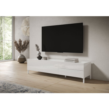 Madia/ Porta TV / Credenza alta Solaria Bianco Lucido - Porta TV 1 ribalta/2 cassetti 160x42x40 cm Solaria bianco lucido