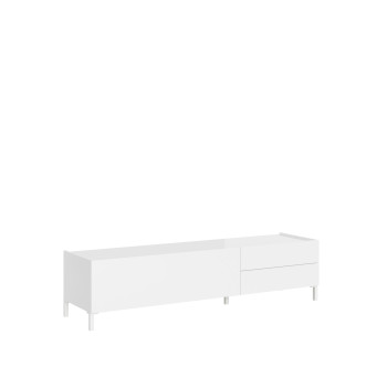 Madia/ Porta TV / Credenza alta Solaria Bianco Lucido - Porta TV 1 ribalta/2 cassetti 160x42x40 cm Solaria bianco lucido