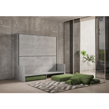Mod.Kando Doppio con divano - Letto doppio a scomparsa Kando con divano con materassi bianco frassino, verde