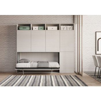 Mod.Kando singolo bianco frassino con mobili - Letto singolo a scomparsa Kando comp.B bianco frassino