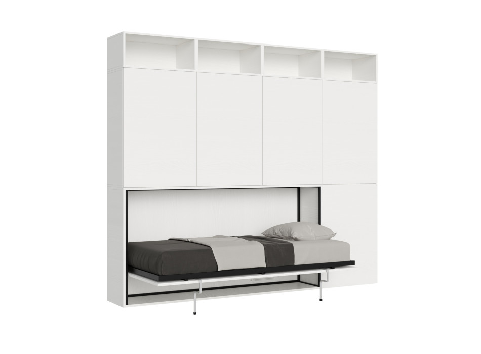 Mod.Kando singolo bianco frassino con mobili - Letto singolo a scomparsa Kando comp.B con materasso bianco frassino