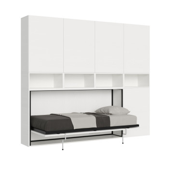 Mod.Kando singolo bianco frassino con mobili - Letto singolo a scomparsa Kando comp.C con materasso bianco frassino