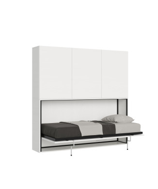 Mod.Kando singolo bianco frassino con mobili - Letto singolo a scomparsa Kando comp.D con materasso bianco frassino
