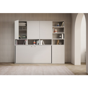Mod.Kando singolo bianco frassino con mobili - Letto singolo a scomparsa Kando comp.E bianco frassino