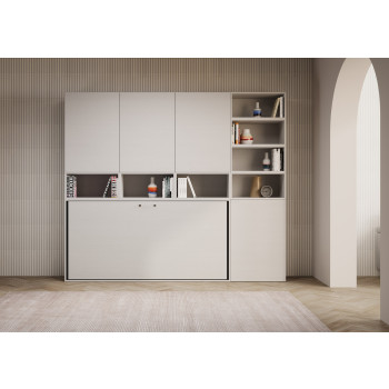 Mod.Kando singolo bianco frassino con mobili - Letto singolo a scomparsa Kando comp.E con materasso bianco frassino