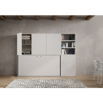Mod.Kando singolo bianco frassino con mobili - Letto singolo a scomparsa Kando comp.F bianco frassino