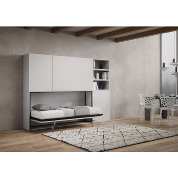 Mod.Kando singolo bianco frassino con mobili - Letto singolo a scomparsa Kando comp.F con materasso bianco frassino