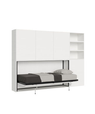 Mod.Kando singolo bianco frassino con mobili - Letto singolo a scomparsa Kando comp.F con materasso bianco frassino