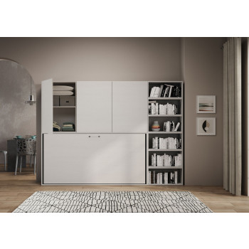 Mod.Kando singolo bianco frassino con mobili - Letto singolo a scomparsa Kando comp.G bianco frassino