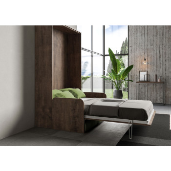 Mod.Kentaro 1 piazza e mezza con divano 120 - Letto una piazza e mezzo a scomparsa 120 Kentaro con divano bianco frassino, verde