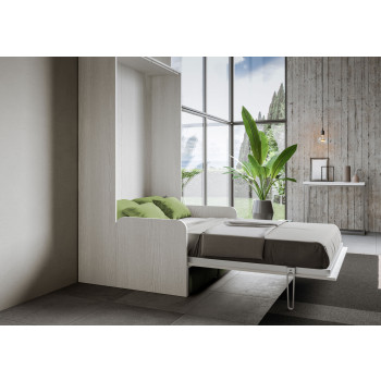 Mod.Kentaro 1 piazza e mezza con divano 120 - Letto una piazza e mezzo a scomparsa 120 Kentaro con divano bianco frassino, verde