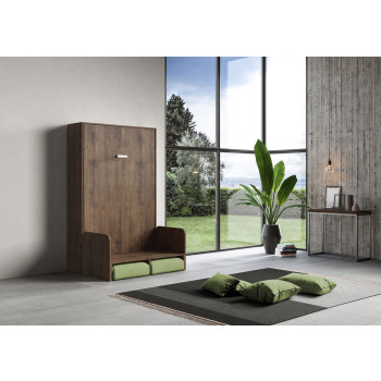 Mod.Kentaro 1 piazza e mezza con divano 120 - Letto una piazza e mezzo a scomparsa 120 Kentaro con divano bianco frassino, verde